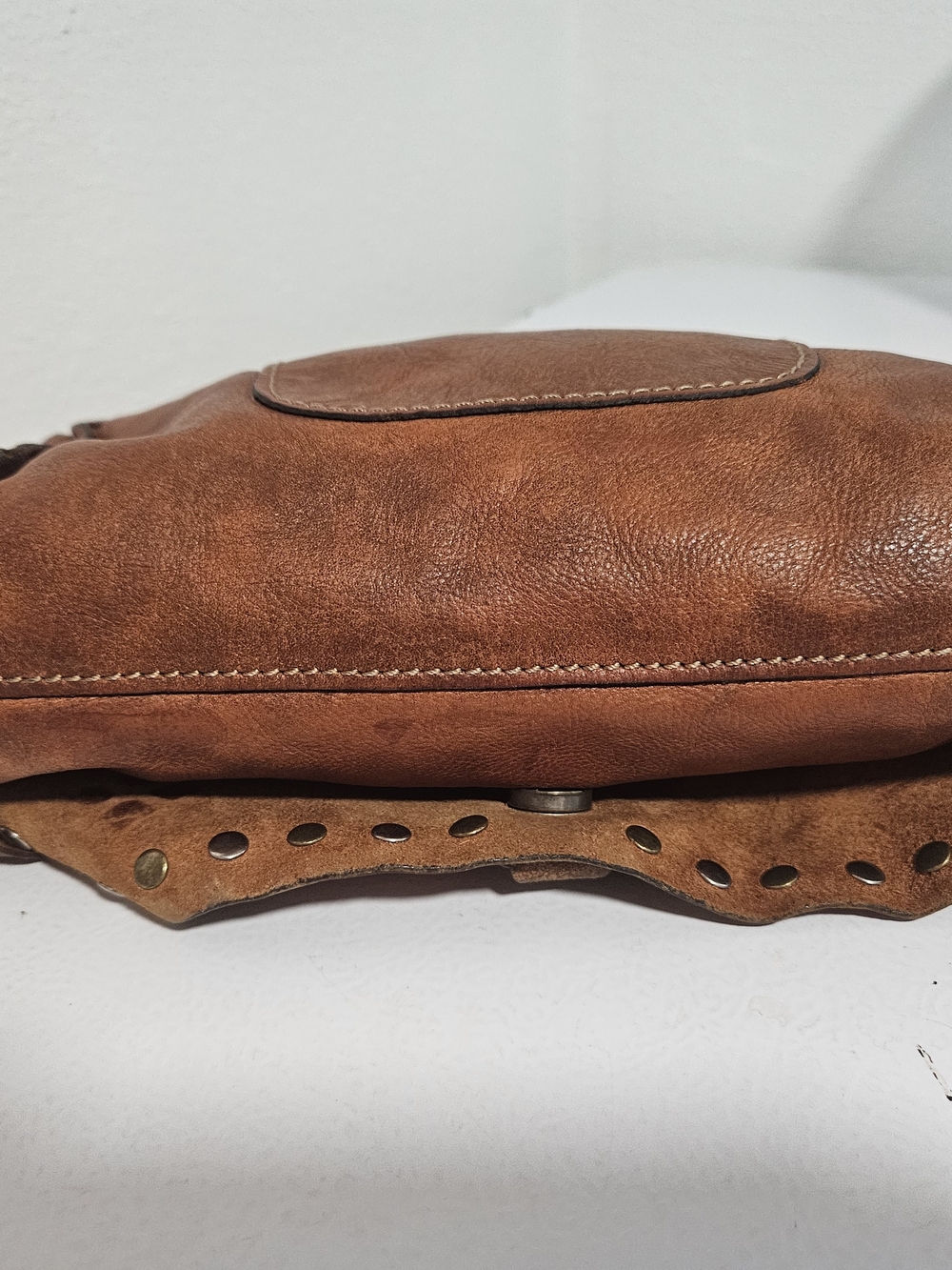 Patricia Nash Cognac Leather Studded Buckle Crossbody - Picture 4 of 6